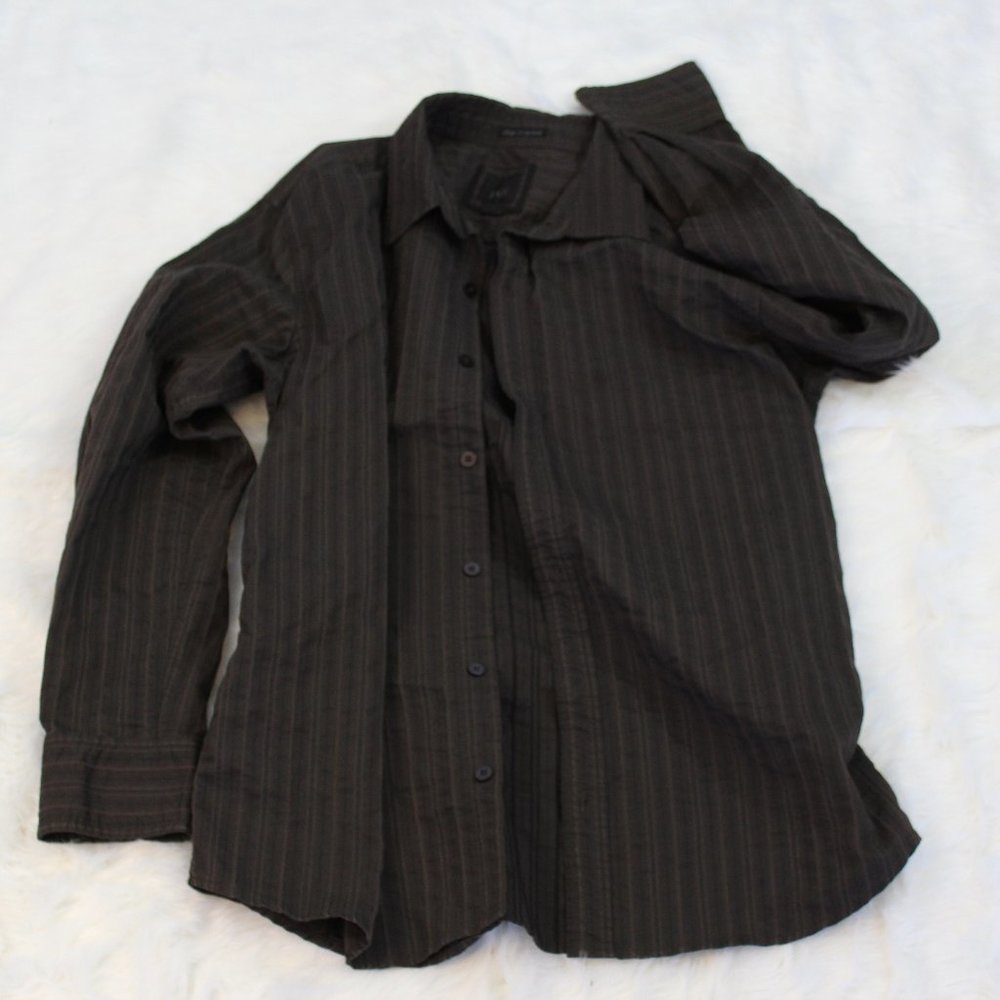 BKE Slim Fit Stretch Brown Ribbed Men's Dress Shirt XL